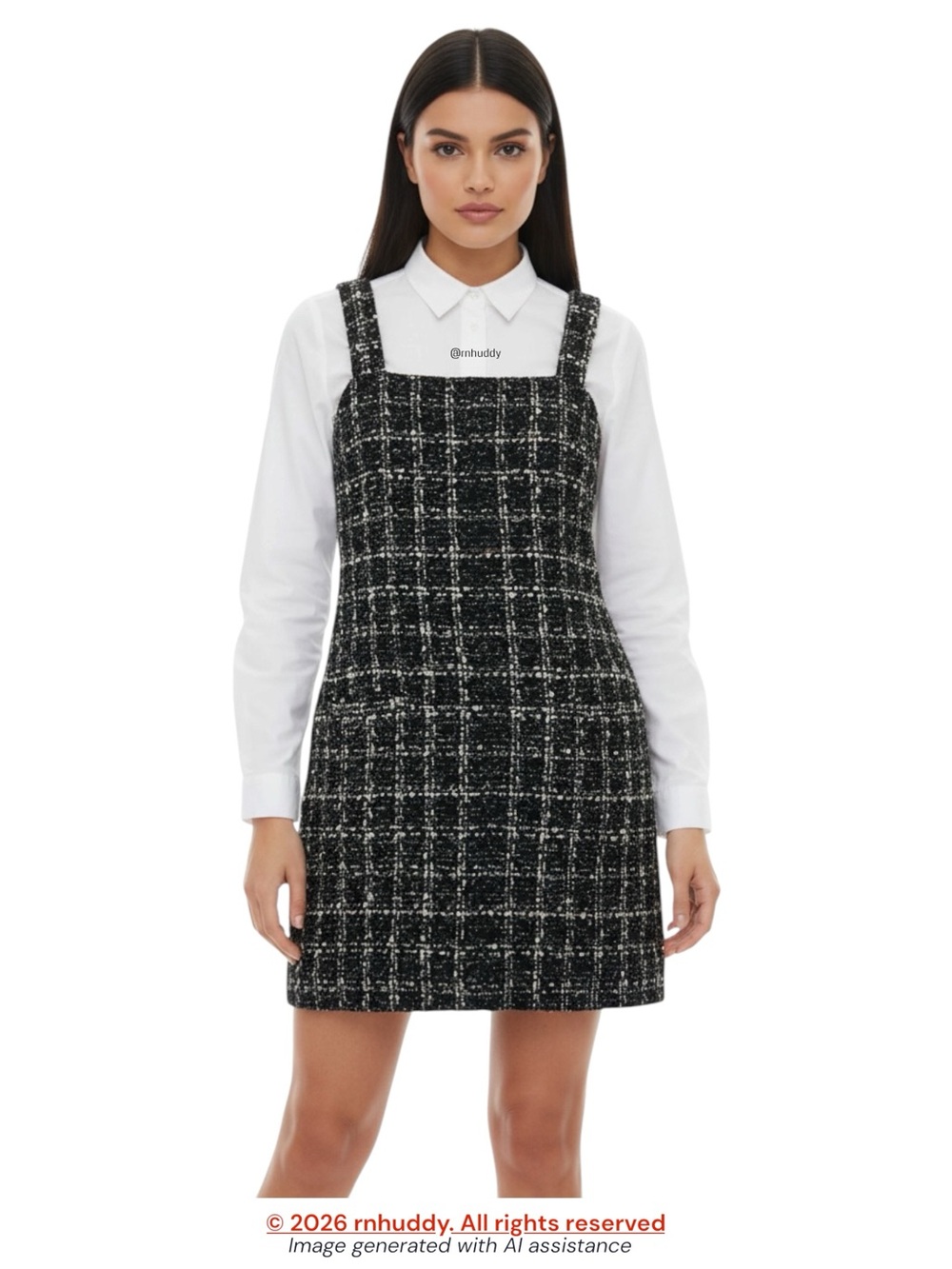 Abercrombie & Fitch M black white tan tweed pinafore dress